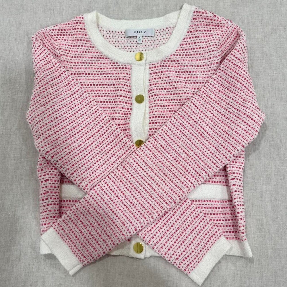 Milly Stripe Pink & White Long Sleeve Cardigan NWOT | Size S